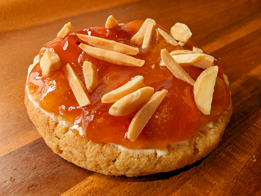 Danish yellow plum, roasted almonds & white chocolate
